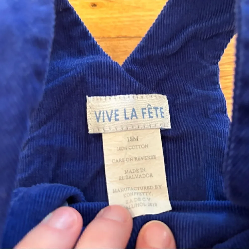 Vive La Fête Nutcracker embroidered blue corduroy overalls